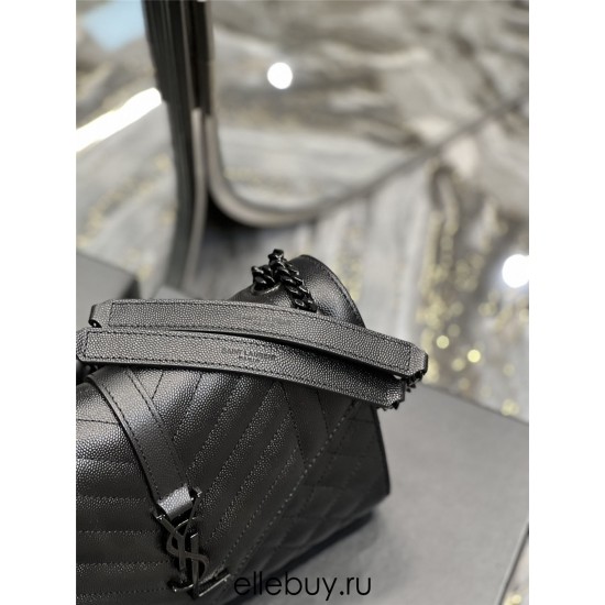 Yves Saint Laurent YSL Envelope Medium 24 Black Black Hardware Grained Leather Model: 487206 Size: 24x17.5x6cm