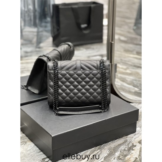 Yves Saint Laurent YSL Envelope Medium 24 Black Black Hardware Grained Leather Model: 487206 Size: 24x17.5x6cm