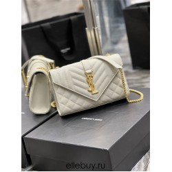 Yves Saint Laurent YSL Envelope Small 21 White Gold Hardware Grained Leather Model: 526286 Size: 21x13x6cm