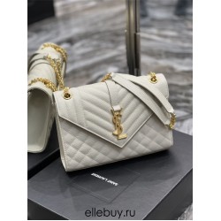 Yves Saint Laurent YSL Envelope Medium 24 White Gold Hardware Grained Leather Model: 487206 Size: 24x17.5x6cm