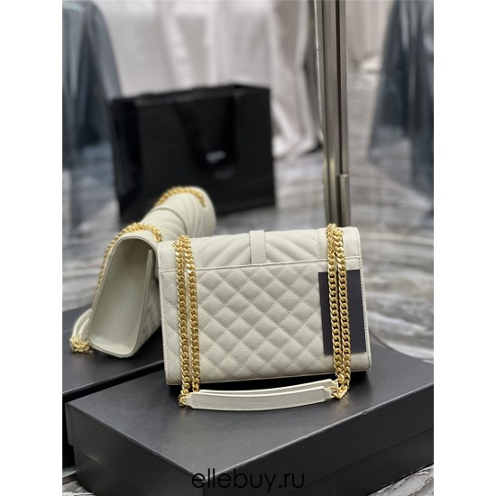 Yves Saint Laurent YSL Envelope Medium 24 White Gold Hardware Grained Leather Model: 487206 Size: 24x17.5x6cm