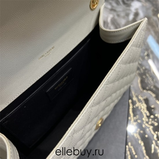 Yves Saint Laurent YSL Envelope Medium 24 White Gold Hardware Grained Leather Model: 487206 Size: 24x17.5x6cm