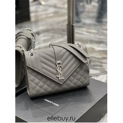 Yves Saint Laurent YSL Envelope Medium 24 Grey Silver Hardware Grained Leather Model: 487206 Size: 24x17.5x6cm