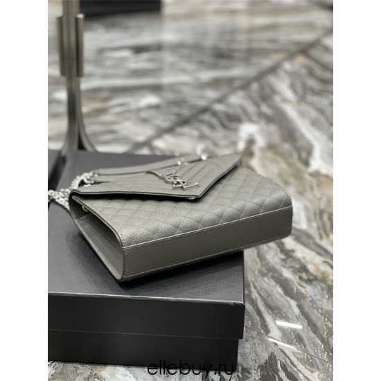 Yves Saint Laurent YSL Envelope Medium 24 Grey Silver Hardware Grained Leather Model: 487206 Size: 24x17.5x6cm