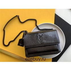 Yves Saint Laurent YSL Sunset Crocodile Leather Medium 22 Black Black Hardware Model: 442906 Size: 22×16×8cm