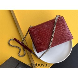 Yves Saint Laurent YSL Sunset Crocodile Leather Medium 22 Red Silver Hardware Model: 442906 Size: 22×16×8cm