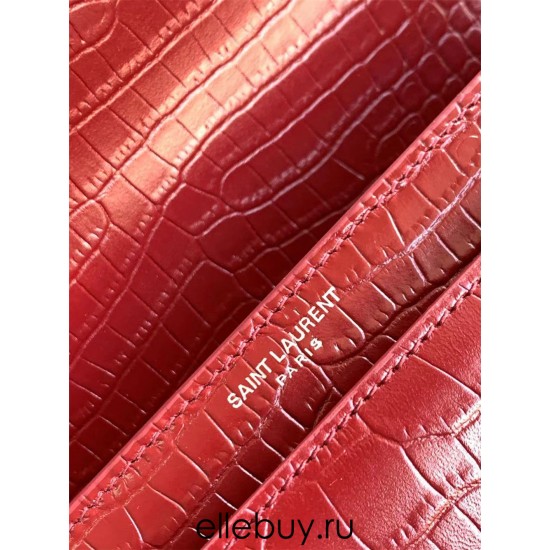 Yves Saint Laurent YSL Sunset Crocodile Leather Medium 22 Red Silver Hardware Model: 442906 Size: 22×16×8cm