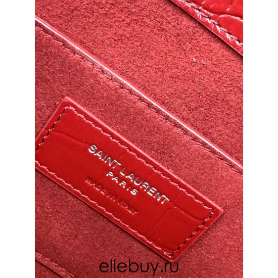 Yves Saint Laurent YSL Sunset Crocodile Leather Medium 22 Red Silver Hardware Model: 442906 Size: 22×16×8cm