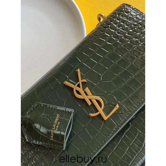 Yves Saint Laurent YSL Sunset Crocodile Leather Medium 22 Black Gold Hardware Model: 442906 Size: 22×16×8cm