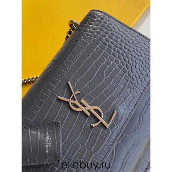 Yves Saint Laurent YSL Sunset Crocodile Leather Medium 22 Grey Gold Hardware Model: 442906 Size: 22×16×8cm