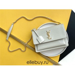 Yves Saint Laurent YSL Sunset Crocodile Leather Medium 22 White Gold Hardware Model: 442906 Size: 22×16×8cm