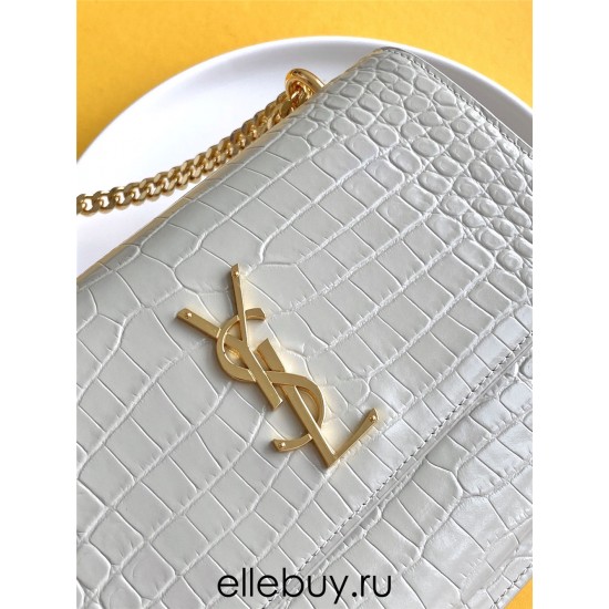 Yves Saint Laurent YSL Sunset Crocodile Leather Medium 22 White Gold Hardware Model: 442906 Size: 22×16×8cm