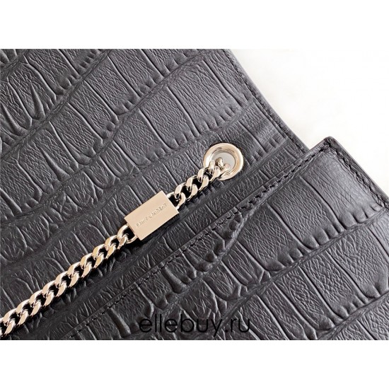 Yves Saint Laurent YSL Kate Crocodile Embossed Medium 24 Black Silver Hardware Model: 326078 Crocodile Embossed Size: 24x14.5x5.5cm