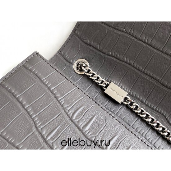 Yves Saint Laurent YSL Kate Crocodile Embossed Medium 24 Grey Silver Hardware Model: 326078 Crocodile Embossed Size: 24x14.5x5.5cm