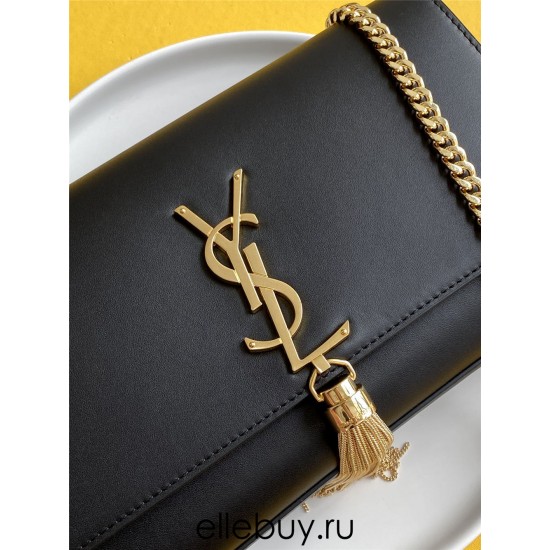 Yves Saint Laurent YSL Kate Smooth Leather Medium 24 Black Gold Hardware Model: 326078 Size: 24x14.5x5.5cm