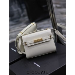 Yves Saint Laurent YSL Manhattan Mini 19 White Gold Hardware Smooth Leather Model: 727766 Size: 19×14×4cm