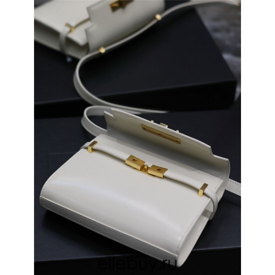 Yves Saint Laurent YSL Manhattan Mini 19 White Gold Hardware Smooth Leather Model: 727766 Size: 19×14×4cm