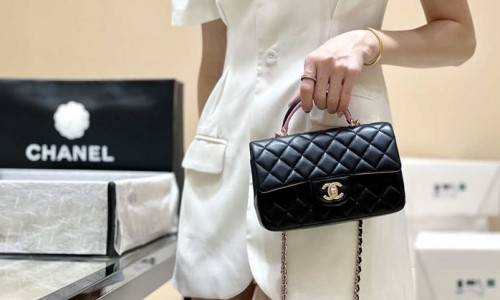 Ellebag's Masterful Recreation of the Chanel AS2431 Black Lambskin Mini Flap Bag with Top Handle and Pink Lining(2025 Jan Updated)