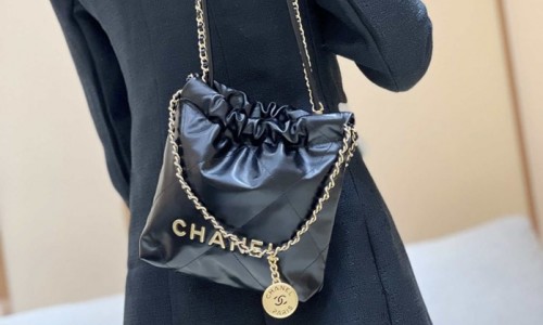 Ellebag's Masterful Recreation of the Chanel 22 Mini Bag in Black Lambskin with Gold Hardware(2024 Dec Updated)