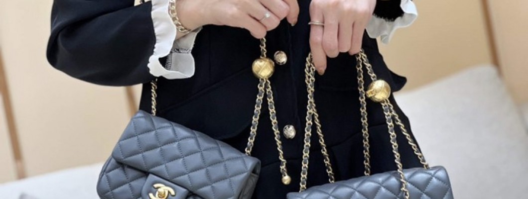 A Closer Look at the Deep Gray Ellebag super fake Chanel Mini Flap Bag with Gold Ball Chain （2024 Nov updated）