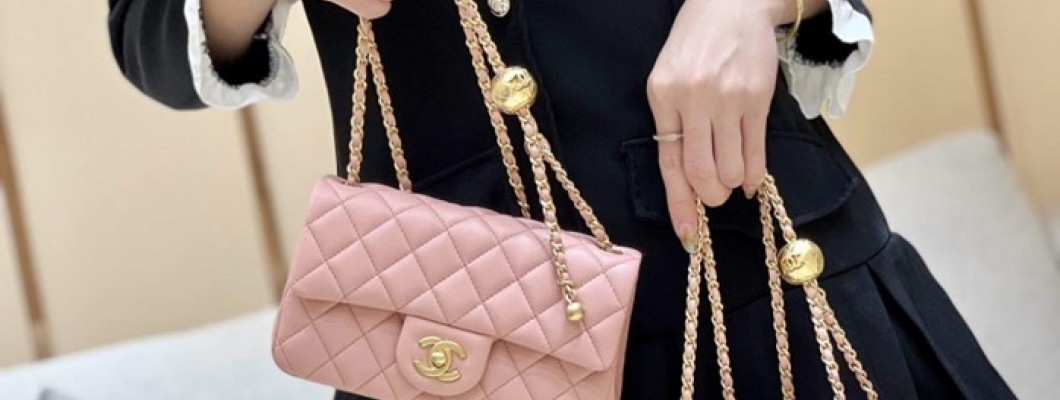 Ellebag highest replica Chanel CF with CC Gold Ball on Chain: A Delicate Pink Mini Delight(2024 Dec Updated)