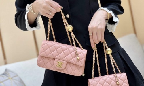 Ellebag highest replica Chanel CF with CC Gold Ball on Chain: A Delicate Pink Mini Delight(2024 Dec Updated)