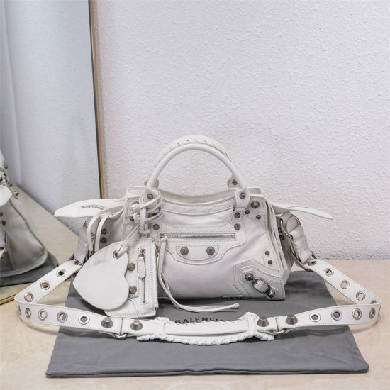 Balenciaga Cagole XS Small 26 White Motorcycle Lambskin Silver Hardware 26x11x8cm