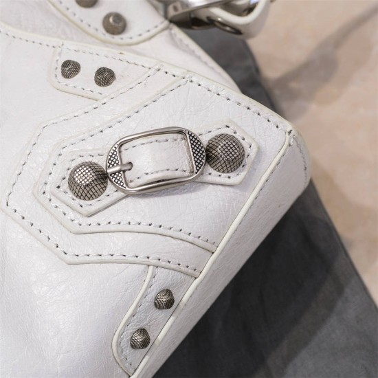 Balenciaga Cagole XS Small 26 White Motorcycle Lambskin Silver Hardware 26x11x8cm