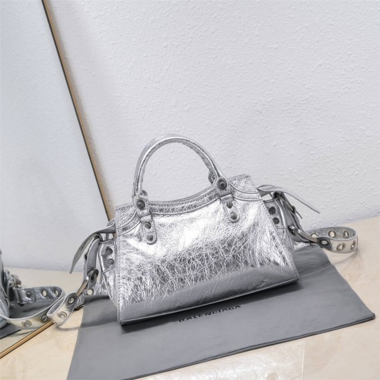 Balenciaga Cagole XS Small 26 Silver Motorcycle Lambskin Silver Hardware 26x11x8cm