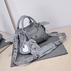 Balenciaga Cagole XS Small 26 Light Gray Motorcycle Lambskin Silver Hardware 26x11x8cm