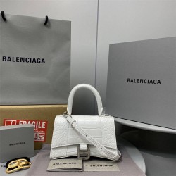 Balenciaga Hourglass XS Small 19 Croc-Embossed White Silver Hardware 19x8x21cm