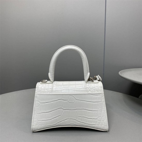 Balenciaga Hourglass XS Small 19 Croc-Embossed White Silver Hardware 19x8x21cm