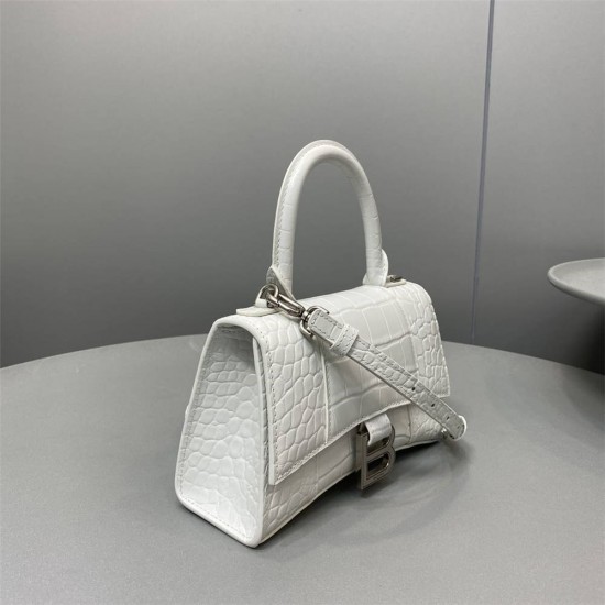 Balenciaga Hourglass XS Small 19 Croc-Embossed White Silver Hardware 19x8x21cm