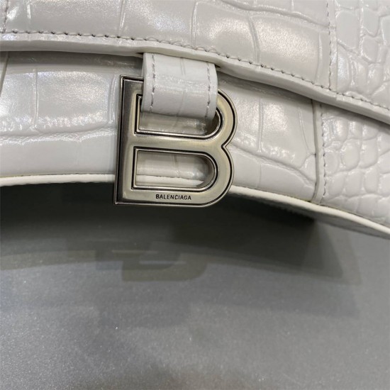 Balenciaga Hourglass XS Small 19 Croc-Embossed White Silver Hardware 19x8x21cm