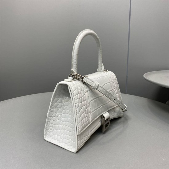 Balenciaga Hourglass Small 23 Croc-Embossed White Silver Hardware 23x19x24cm