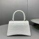 Balenciaga Hourglass Small 23 Croc-Embossed White Silver Hardware 23x19x24cm