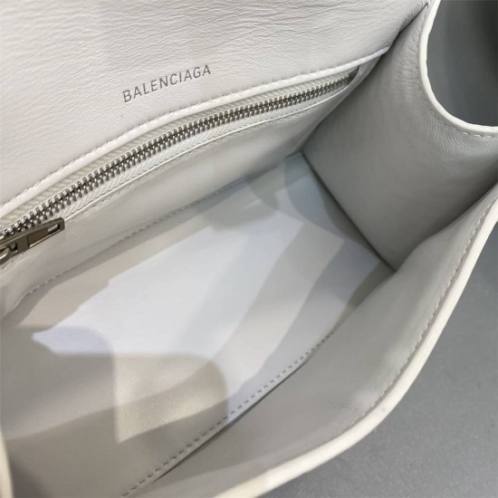 Balenciaga Hourglass Small 23 Croc-Embossed White Silver Hardware 23x19x24cm