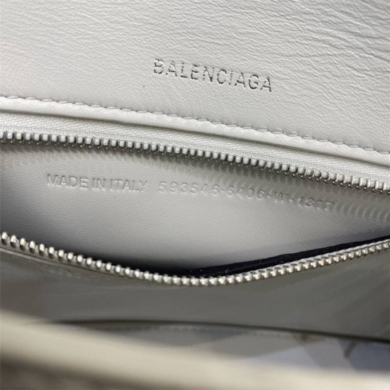 Balenciaga Hourglass Small 23 Croc-Embossed White Silver Hardware 23x19x24cm