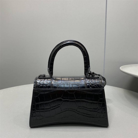 Balenciaga Hourglass XS Small 19 Croc-Embossed Black Black Hardware 19x8x21cm