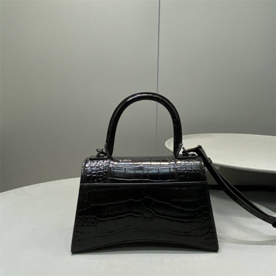 Balenciaga Hourglass Small 23 Croc-Embossed Black Black Hardware 23x19x24cm