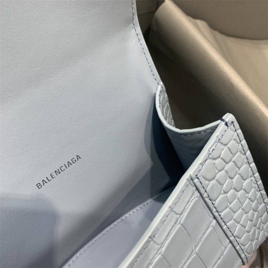 Balenciaga Hourglass XS Small 19 Croc-Embossed Light Blue Silver Hardware 19x8x21cm