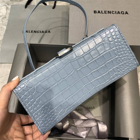 Balenciaga Hourglass Small 23 Croc-Embossed Light Blue Silver Hardware 23x19x24cm