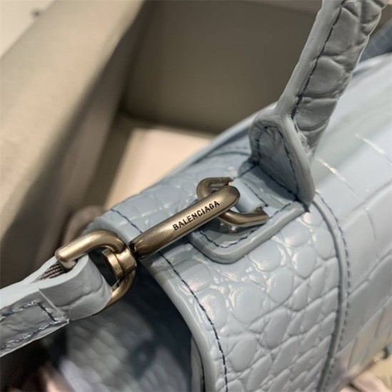 Balenciaga Hourglass Small 23 Croc-Embossed Light Blue Silver Hardware 23x19x24cm