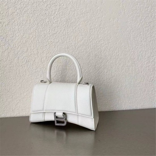 Balenciaga Hourglass XS Small 19 Grained Calfskin White Silver Hardware 19x8x21cm