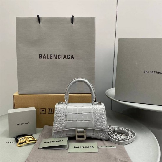 Balenciaga Hourglass XS Small 19 Croc-Embossed Gray Silver Hardware 19x8x21cm