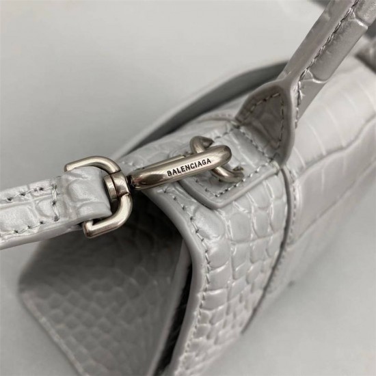 Balenciaga Hourglass XS Small 19 Croc-Embossed Gray Silver Hardware 19x8x21cm