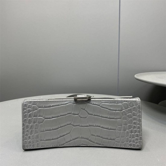 Balenciaga Hourglass Small 23 Croc-Embossed Gray Silver Hardware 23x19x24cm