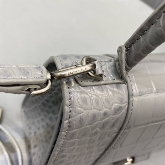 Balenciaga Hourglass Small 23 Croc-Embossed Gray Silver Hardware 23x19x24cm