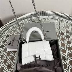 Balenciaga Hourglass Mini 11 Croc-Embossed Smooth Silver Clasp 11.5x14x4.5cm