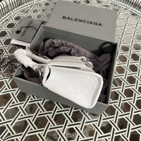 Balenciaga Hourglass Mini 11 Croc-Embossed Smooth Silver Clasp 11.5x14x4.5cm